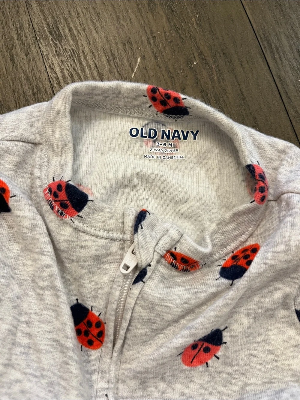 3-6 month Old Navy Gray Footed One-Piece with Red Ladybugs